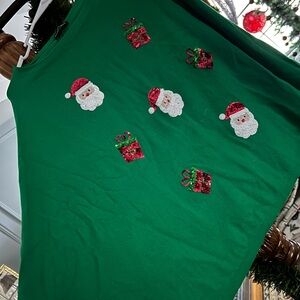 Stunning Victoria Harbour Green Christmas Sweater Sequin Santa and Gift Cape